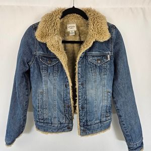 Abercrombie Blue Denim Jean Jacket Sherpa Fleece Lined girl XL